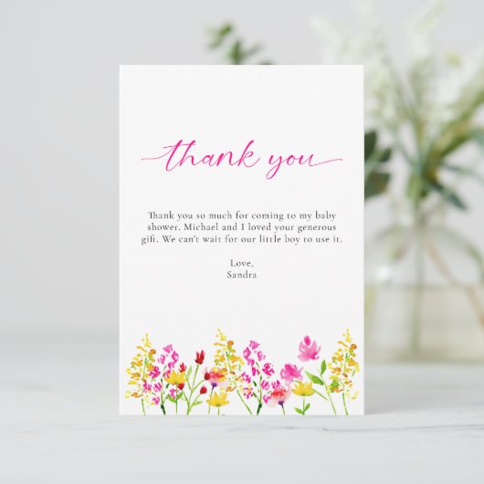 ワイルドフラワーベビー開花ベビーシャワーありがとう サンキューカード (スタンド正面)