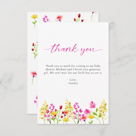 ワイルドフラワーベビー開花ベビーシャワーありがとう サンキューカード (正面/裏面)