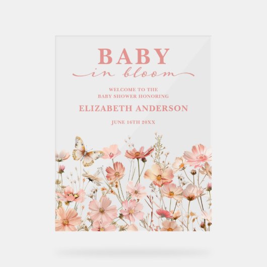 ワイルドフラワーベビー開花ベビーシャワー歓迎サイン アクリルサイン (正面)