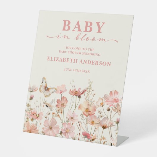 ワイルドフラワーベビー開花ベビーシャワー歓迎サイン 台座サイン (正面)
