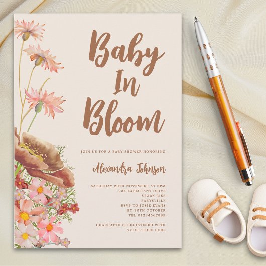 ワイルドフラワーベビー開花秋ベビーシャワー 招待状