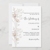 ワイルドフラワーベージュのクリームエレガントな結婚式 招待状 (正面)