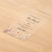 ワイルドフラワーベージュのクリームピンク澄ん結婚ズ アクリル招待状 (レイダウン)