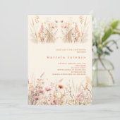 ワイルドフラワーベージュクリームピンクボホベビーシャワー 招待状 (スタンド正面)