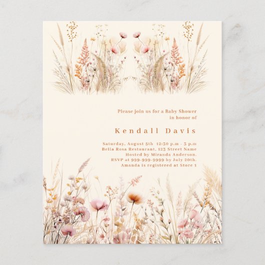 ワイルドフラワーベージュクリームピンク予算ベビーシャワー (正面)