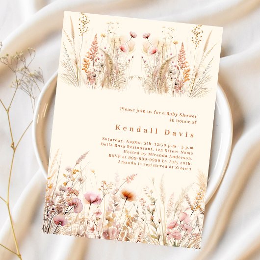 ワイルドフラワーベージュクリームピンク予算ベビーシャワー