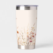 ワイルドフラワーベージュピンク名前をカスタムするスクリプト 保温保冷タンブラー (左面)
