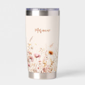 ワイルドフラワーベージュピンク名前をカスタムするスクリプト 保温保冷タンブラー (背面)