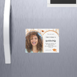 ワイルドフラワーベージュフォトアーチ卒業2025 マグネット招待状