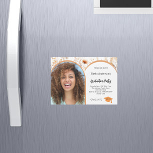 ワイルドフラワーベージュフォトアーチ卒業2025 マグネット招待状