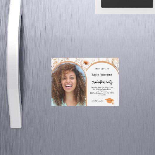 ワイルドフラワーベージュフォトアーチ卒業2025 マグネット招待状