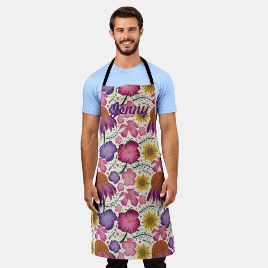 ワイルドフラワーベージュフローラパーソナライズされたエプロン エプロン (着用した状態)