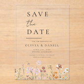 ワイルドフラワーベージュボホ日付ミニマリストを保存 アクリル招待状 (正面)