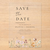 ワイルドフラワーベージュボホ日付ミニマリストを保存 アクリル招待状 (正面)