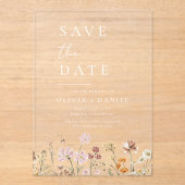 ワイルドフラワーベージュボホ日付ミニマリストを保存 アクリル招待状 (正面)