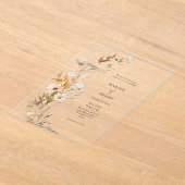 ワイルドフラワーベージュボホ結婚ボタニカル アクリル招待状 (レイダウン)