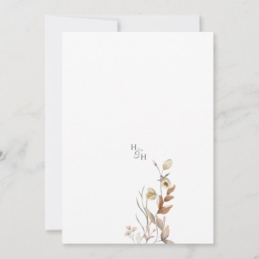 ワイルドフラワーベージュボホ結婚ボタニカル 招待状 (裏面)