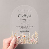ワイルドフラワーベージュ澄んクリームピンク結婚クのアーチ アクリル招待状 (インサイチュ (ポータブル))