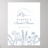 ワイルドフラワーペリウィンクルブライダルシャワーウェルカムサイン ポスター (正面)