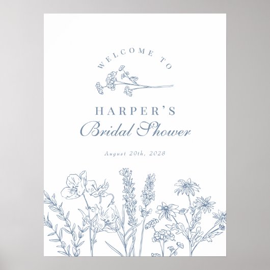 ワイルドフラワーペリウィンクルブライダルシャワーウェルカムサイン ポスター (正面)