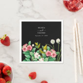 ワイルドフラワーペリウィンクル水の色結婚黒 スタンダードカクテルナプキン (インサイチュ)