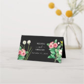 ワイルドフラワーペリウィンクル水の色結婚黒 プレイスカード (裏面)