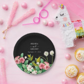 ワイルドフラワーペリウィンクル水の色結婚黒 ペーパープレート (パーティー)