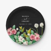ワイルドフラワーペリウィンクル水の色結婚黒 ペーパープレート (正面)
