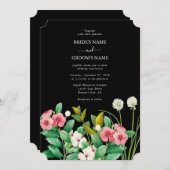 ワイルドフラワーペリウィンクル水の色結婚黒 招待状 (正面/裏面)
