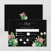 ワイルドフラワーペリウィンクル水彩ブラック 出欠カード (正面/裏面)