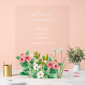 ワイルドフラワーペリウィンクル水結婚色の歓迎 アクリルサイン (ウェディング)