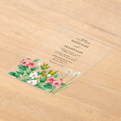 ワイルドフラワーペリウィンクル水結婚色の アクリル招待状 (レイダウン)