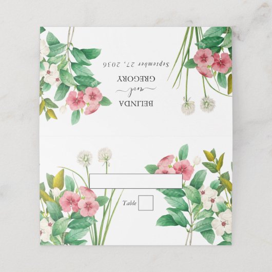 ワイルドフラワーペリウィンクル水結婚色の プレイスカード (外部開封)