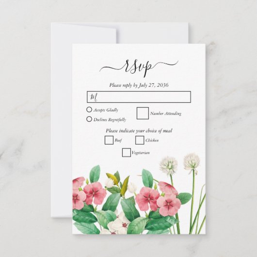 ワイルドフラワーペリウィンクル水結婚色の 出欠カード (正面)