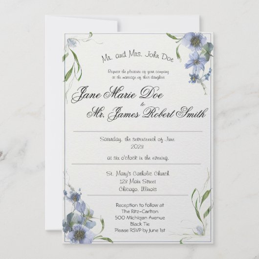 ワイルドフラワーペリウィンクル結婚式招待状 招待状 (正面)