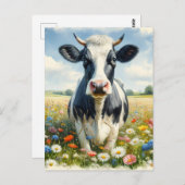 ワイルドフラワーホルスタイン乳牛 ポストカード (正面/裏面)