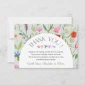 ワイルドフラワーホワイトフローラベビーシャワーサンキューカード 招待状 (正面)