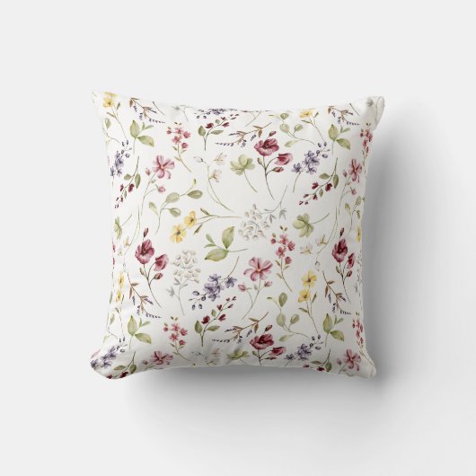 ワイルドフラワーホワイトボタニカル装飾用クッション クッション (正面)