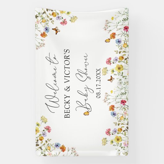 ワイルドフラワーボタニカルカップル赤ちゃんシャワーへようこそ 横断幕 (縦)