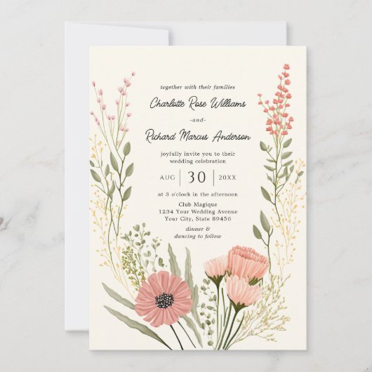 ワイルドフラワーボタニカルガーデン春の結婚式 招待状 (正面)