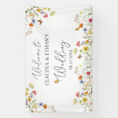 ワイルドフラワーボタニカル結婚ウェルカムのサイン 横断幕 (縦)