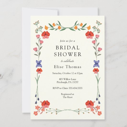 ワイルドフラワーボタニックガーデンブライダルシャワー 招待状 (正面)