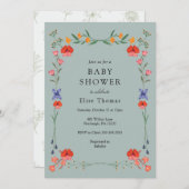 ワイルドフラワーボタニックガーデンベビーシャワー 招待状 (正面/裏面)
