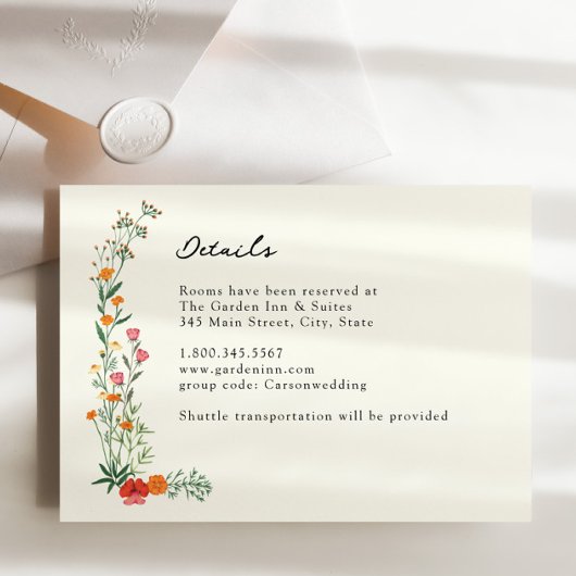 ワイルドフラワーボタニック庭園の結婚式詳細カード 招待状