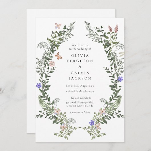 ワイルドフラワーボヘミアン庭園の結婚式 招待状 (正面/裏面)