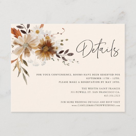 ワイルドフラワーボヘミ結婚アン詳細カード エンクロージャーカード (正面)