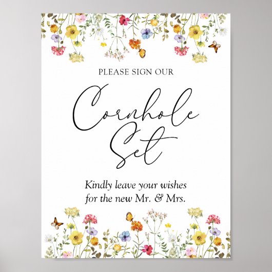 ワイルドフラワーボホがコーンホールセット結婚のサインにサイン ポスター (正面)
