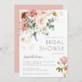 ワイルドフラワーボホウォーター色フローラブライダルシャワー 招待状 (正面/裏面)