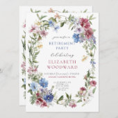 ワイルドフラワーボホウォーター色リース退職パーティー 招待状 (正面/裏面)