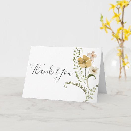 ワイルドフラワーボホガーデン結婚フローラの感謝 カード (黄色い花)